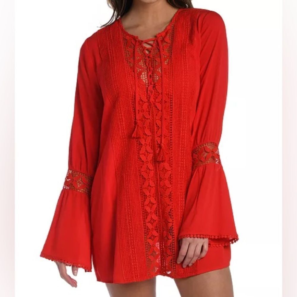 La Blanca coastal lace up Red Coverup